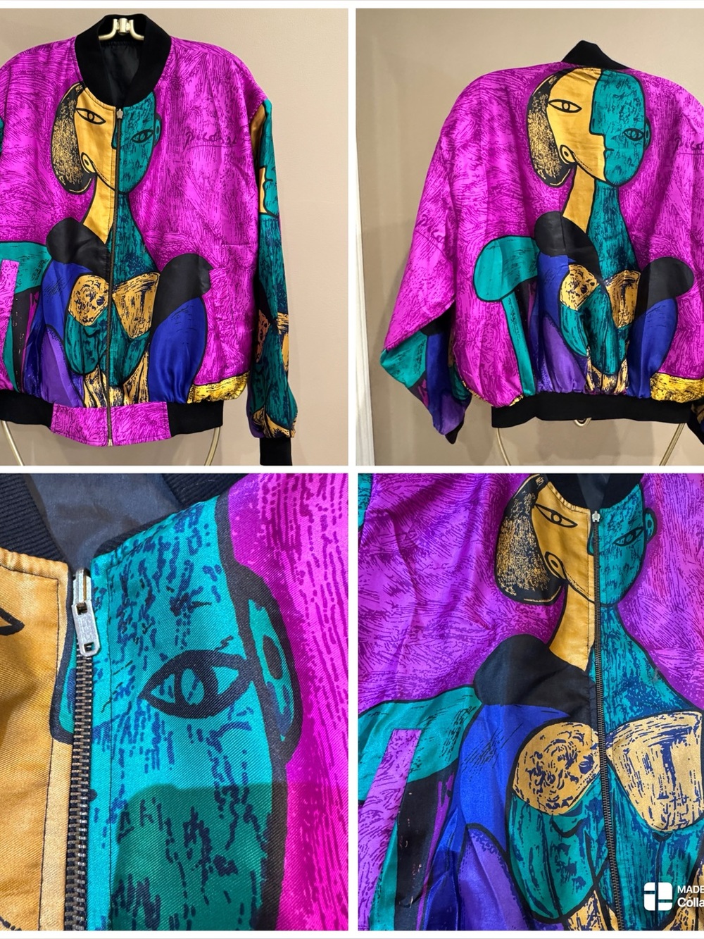 Rare Vintage 80's Reversible Silk Picasso Art Bomber Jacket